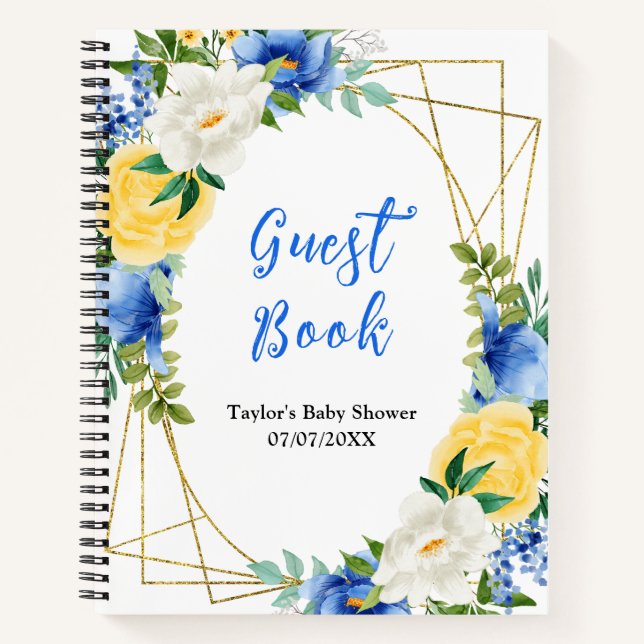Blue and Yellow Floral Baby Shower Guest Book (Front)