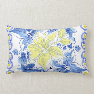Blue And Yellow Floral Bordered Pillow