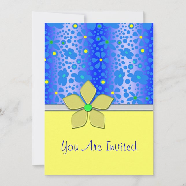 Blue and Yellow Floral Bridal Shower Invitation (Front)