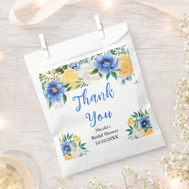 Blue and Yellow Floral Bridal Shower Thank You Favour Bags (Clipped)
