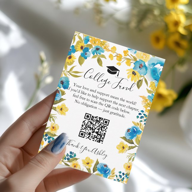 Blue and Yellow Floral College Fund Graduation Enclosure Card (Blue and Yellow Floral College Fund Graduation Enclosure Card)