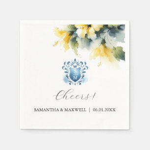 Blue and Yellow Floral Crest Napkin