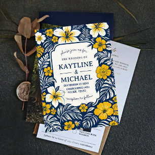 Blue and Yellow  Floral Elegant Hawaiian Hibiscus  Invitation