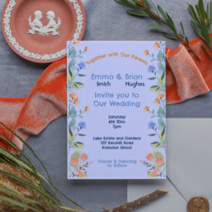 Blue And Yellow Floral Periwinkle Invitation