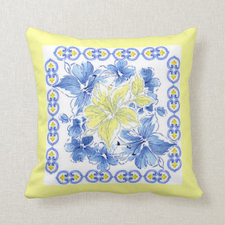 Blue and Yellow Floral Pillow w/Yellow Background