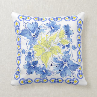 Blue and Yellow Floral Square Throw Pillow