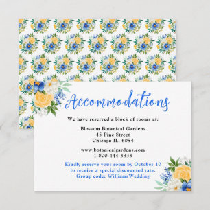 Blue and Yellow Floral Wedding Accommodations Enclosure Card