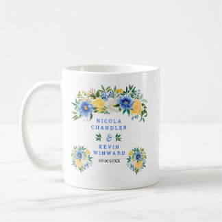 Blue and Yellow Floral Wedding Coffee Mug