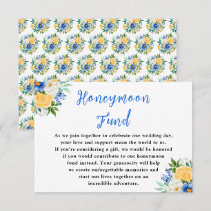 Blue and Yellow Floral Wedding Honeymoon Fund Enclosure Card