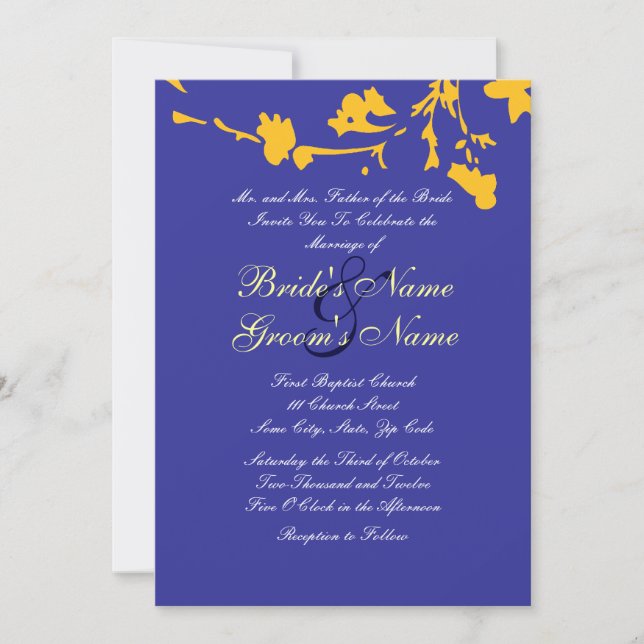 Blue and Yellow Floral Wedding Invitation (Front)