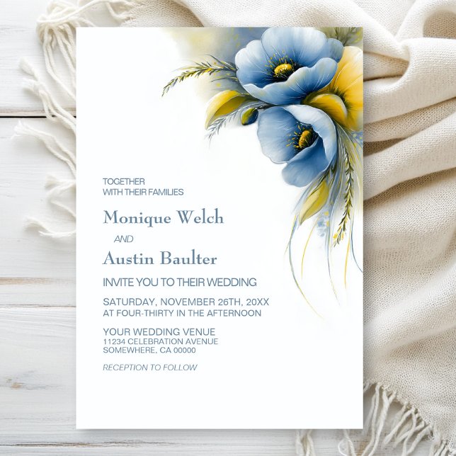 Blue and Yellow Floral Wedding Invitation (Creator Uploaded)