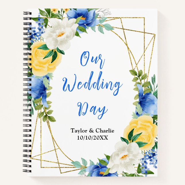 Blue and Yellow Floral Wedding Planner Notebook (Front)