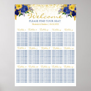 Blue and Yellow Floral Wedding Seating Chart