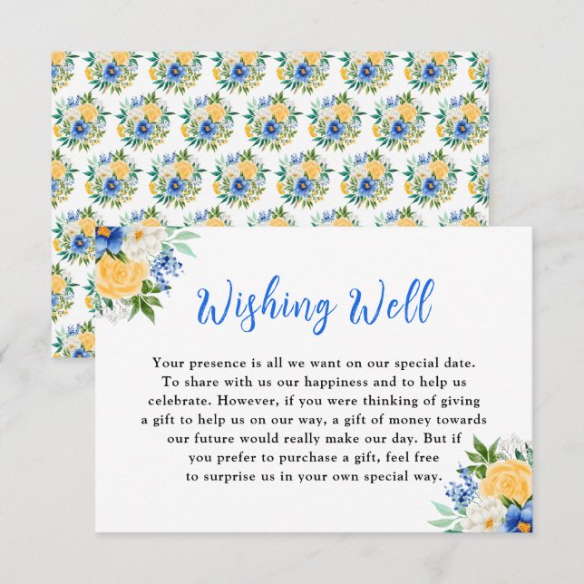 Blue and Yellow Floral Wedding Wishing Well Enclosure Card (Front/Back)