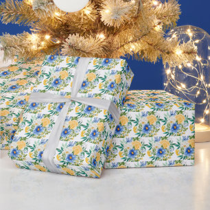 Blue and Yellow Floral Wrapping Paper