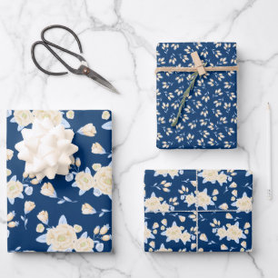 Blue and Yellow Floral Wrapping Paper Sheet