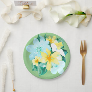 Blue and Yellow Flower Bouquet Paper Plate