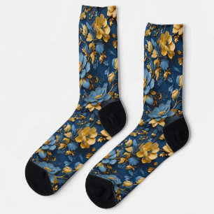 Blue and Yellow Flower Design  Socks