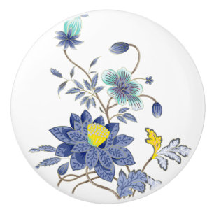 Blue and Yellow Flowers Ceramic Pull
