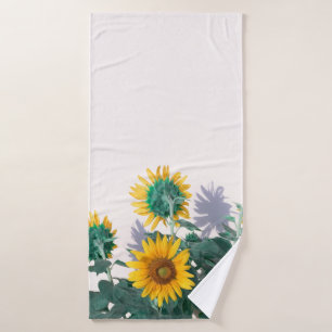 Blue and yellow flowers on white wall bath towel