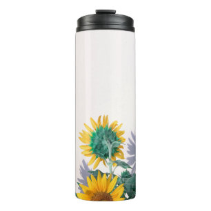 Blue and yellow flowers on white wall thermal tumbler