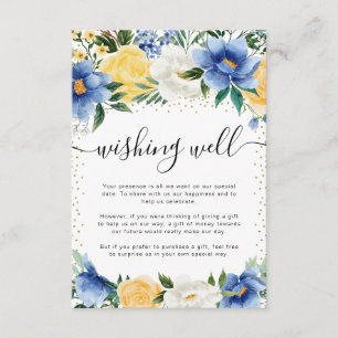 Blue and Yellow Flowers Wedding Wishing Well Enclosure Card
