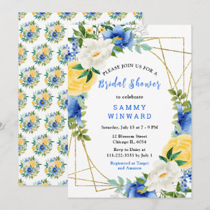 Blue and Yellow Flowers with Foliage Bridal Shower Invitation