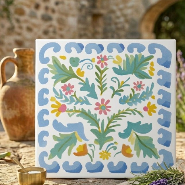 Blue and Yellow Folk Art Floral Decorative Tile (Blue and Yellow Folk Art Floral Decorative Tile)