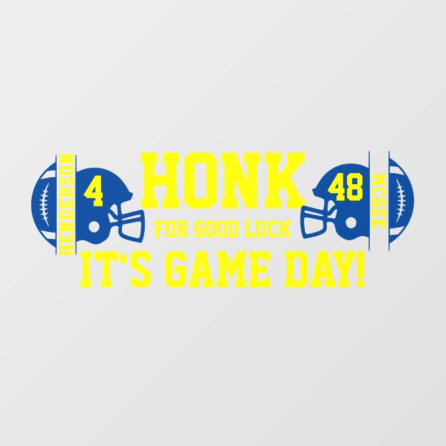 Blue and Yellow Football Game Day Back Window Cling (Sheet)