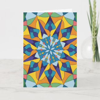 Blue and yellow fractal geometric pattern card