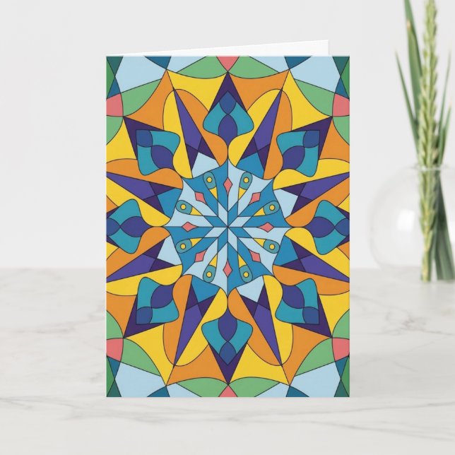 Blue and yellow fractal geometric pattern card (Front)