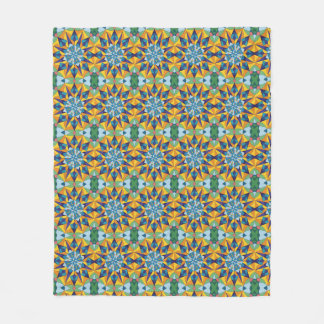 Blue and yellow fractal geometric pattern fleece blanket
