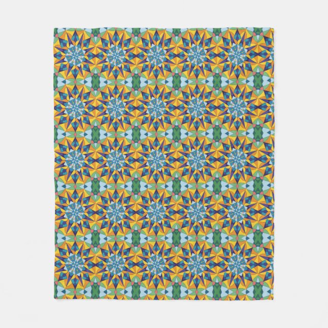 Blue and yellow fractal geometric pattern fleece blanket (Front)
