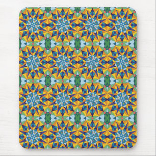Blue and yellow fractal geometric pattern mouse mat