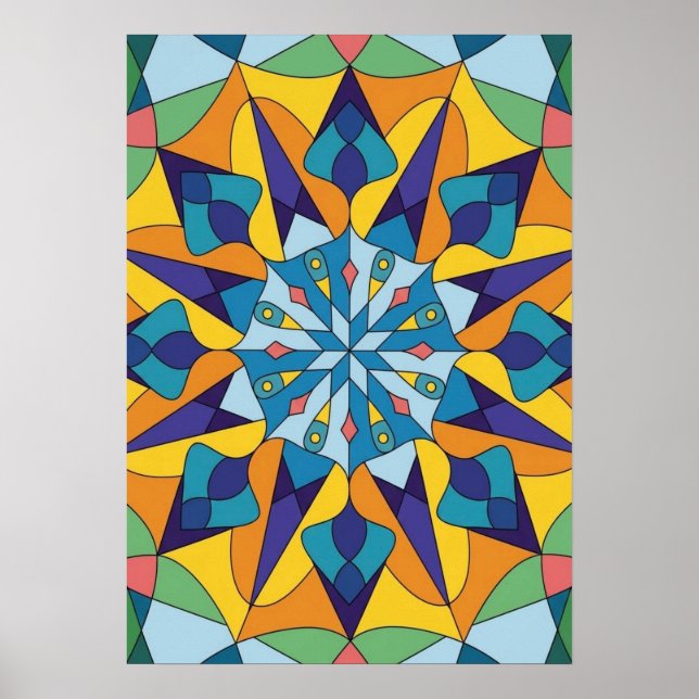 Blue and yellow fractal geometric pattern poster (Front)