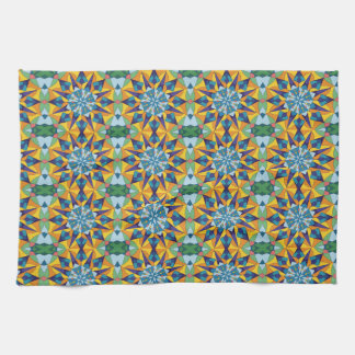 Blue and yellow fractal geometric pattern tea towel