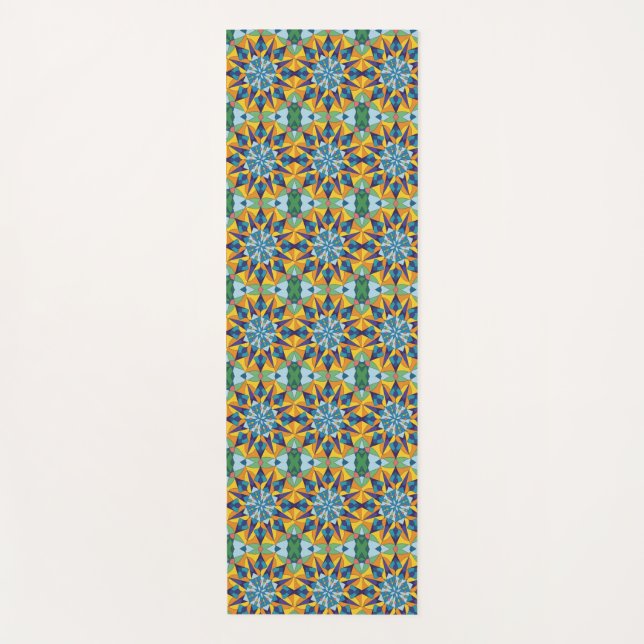 Blue and yellow fractal geometric pattern yoga mat (Front)