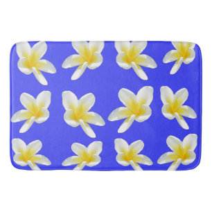 Blue And Yellow Frangipani Pattern, Bath Mat
