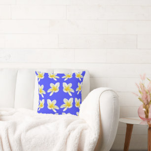 Blue And Yellow Frangipani Pattern, Cushion