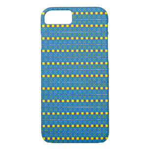 Blue and Yellow Geometric Ethnic Folk art pattern iPhone 8/7 Case
