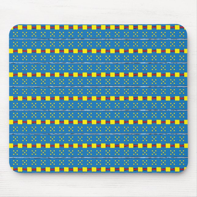 Blue and Yellow Geometric Ethnic Folk art pattern Mouse Mat (Front)