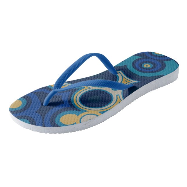 Blue and Yellow geometric Flip Flops (Angled)