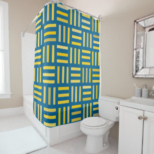 Blue and yellow Geometric Shower Curtain