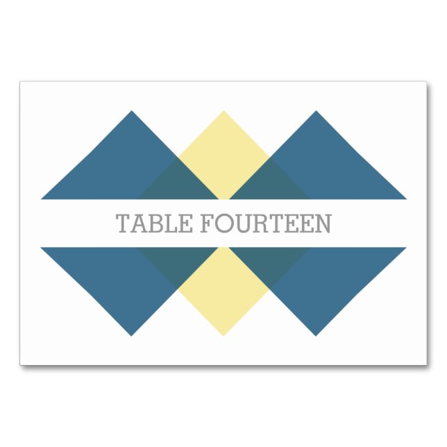 Blue and Yellow Geometric Triad Table Card (Front)
