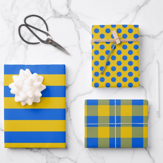 Blue And Yellow Gift Wrapping Paper, Ukraine Flag Wrapping Paper Sheet (Front)