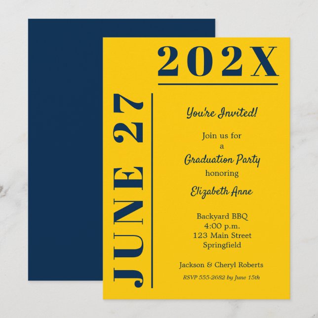 Blue and Yellow Graduation Party Invitation (Front/Back)