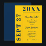 Blue and Yellow Graduation Save The Date<br><div class="desc">Blue on yellow graduation party save the date cards are perfect to let guests know the date of your party. Lots of COLORS done for you in our store.</div>