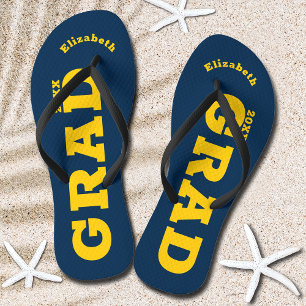 Blue and Yellow Graduation Senior Class Flip Flops