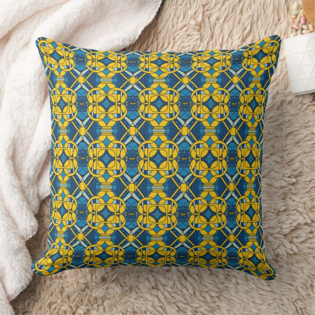 Blue and yellow grid pattern  cushion (Blanket)