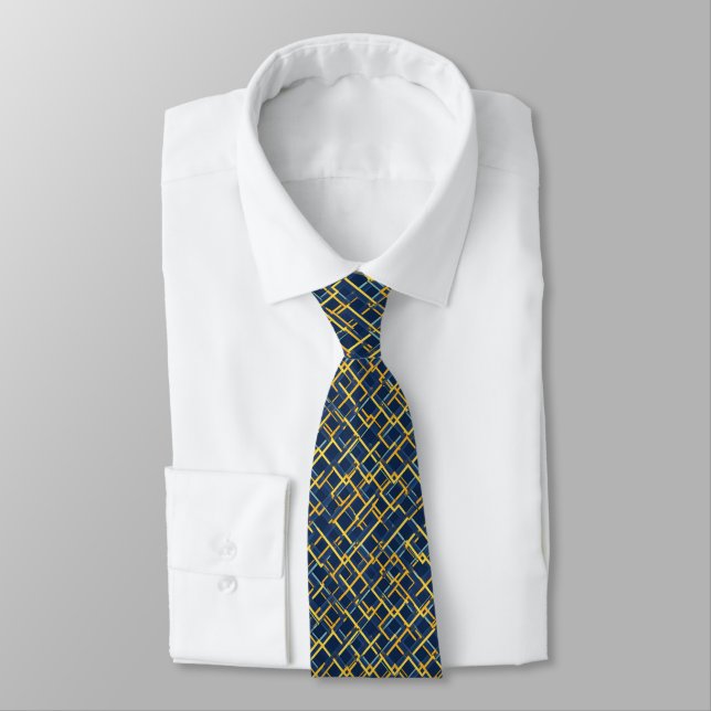 Blue and yellow grid pattern  tie (Tied)